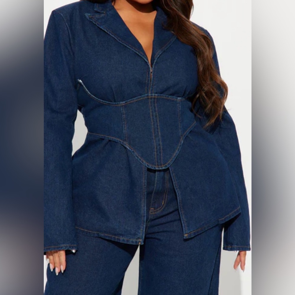 🔥3 pcs~Dark Blue Denim Corset, Jacket & Pants Set. 🔥New! - Picture 2 of 6